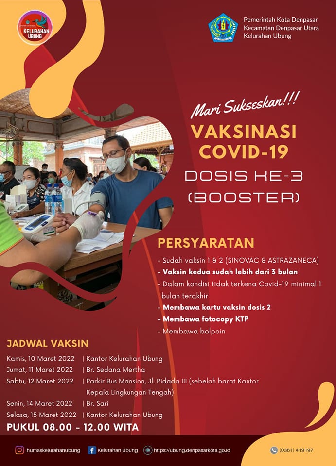 Jadwal Vaksinasi Booster Kelurahan Ubung