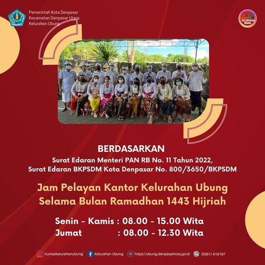 Jadwal Jam Pelayanan Kantor Kelurahan Ubung